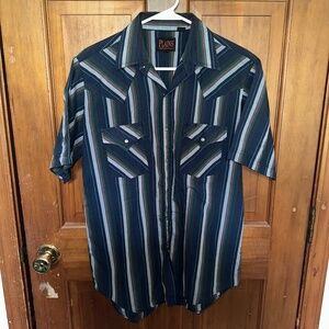 Vintage Plains Western Striped Short Sleeve Shirt - Medium